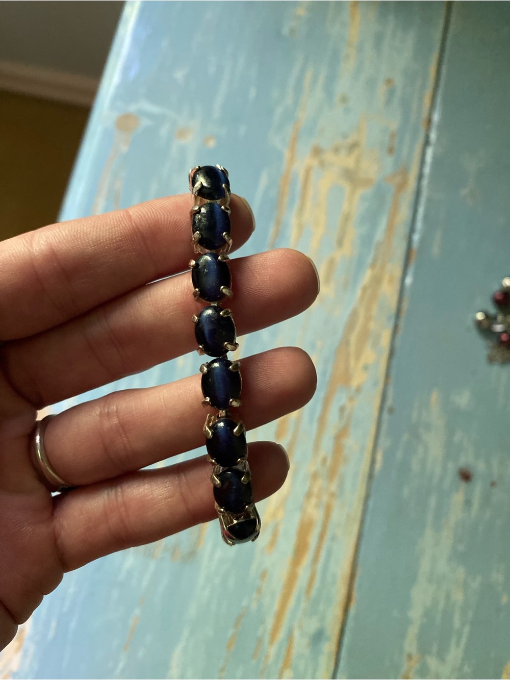 Avon silver Bracelet with Dark Blue Cabochon Stones - Women Jewelry